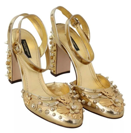 Dolce & Gabbana Gold Studs Vally Slingback Sandals Shoes - Hilstor