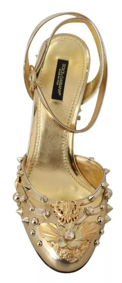 Dolce & Gabbana Gold Studs Vally Slingback Sandals Shoes - Hilstor