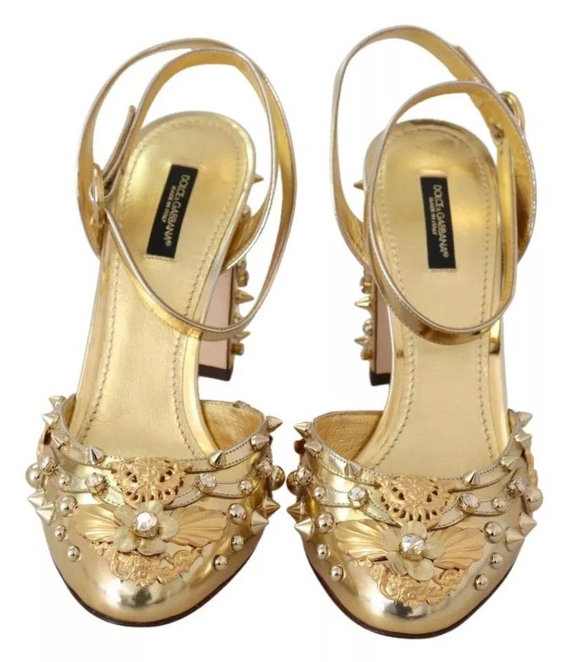 Dolce & Gabbana Gold Studs Vally Slingback Sandals Shoes - Hilstor