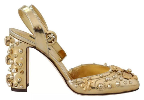 Dolce & Gabbana Gold Studs Vally Slingback Sandals Shoes - Hilstor