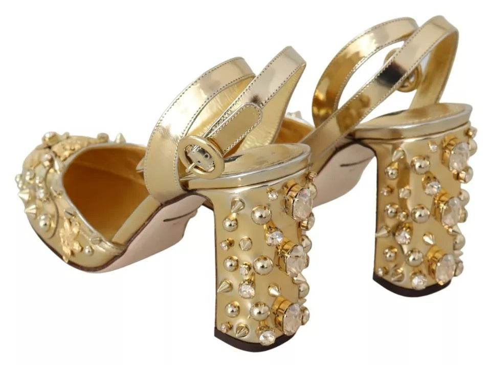 Dolce & Gabbana Gold Studs Vally Slingback Sandals Shoes - Hilstor
