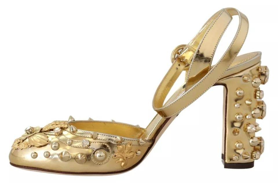 Dolce & Gabbana Gold Studs Vally Slingback Sandals Shoes - Hilstor