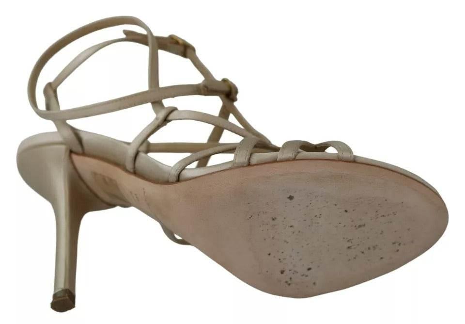 Dolce & Gabbana Gold Silk Ankle Strap Heels Sandals Shoes - Hilstor