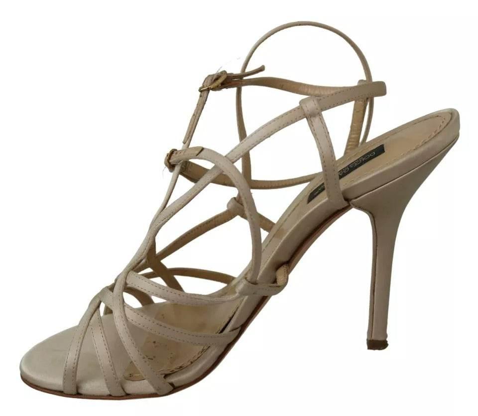 Dolce & Gabbana Gold Silk Ankle Strap Heels Sandals Shoes - Hilstor