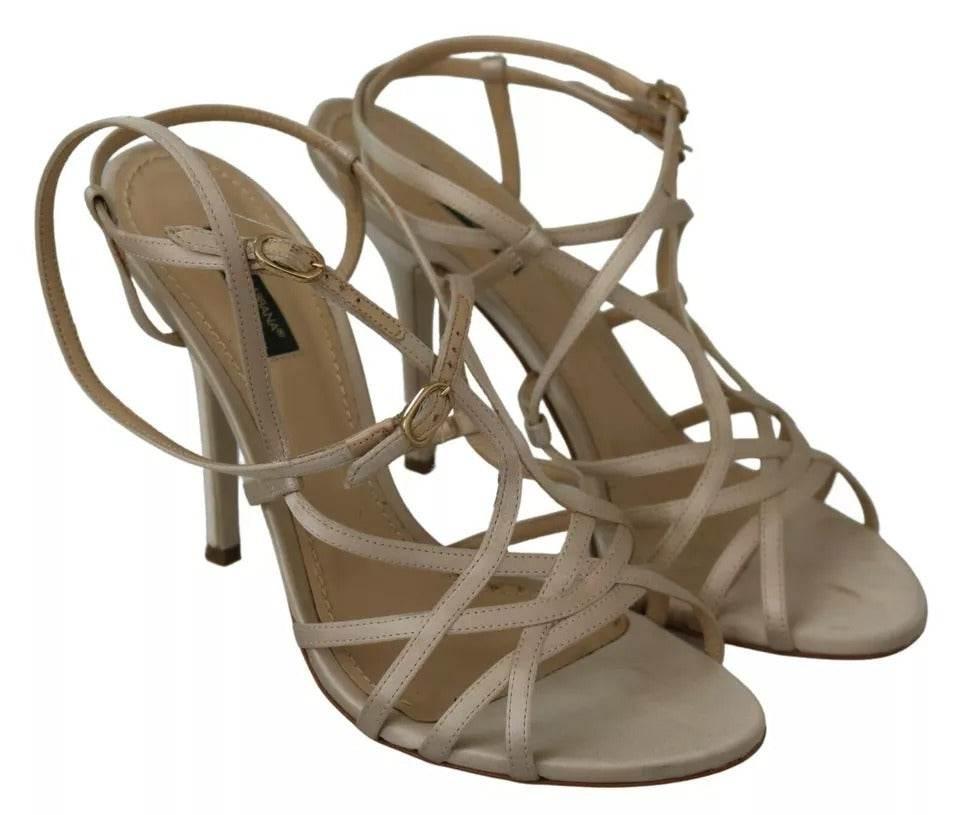 Dolce & Gabbana Gold Silk Ankle Strap Heels Sandals Shoes - Hilstor