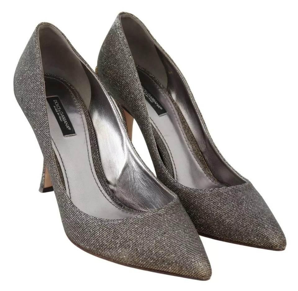 Dolce & Gabbana Gold Silver Heels Pumps Pointed Toes Shoes - Hilstor