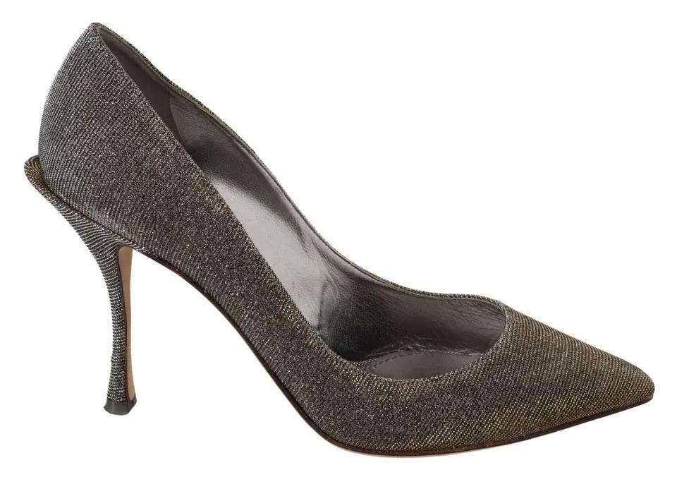 Dolce & Gabbana Gold Silver Heels Pumps Pointed Toes Shoes - Hilstor