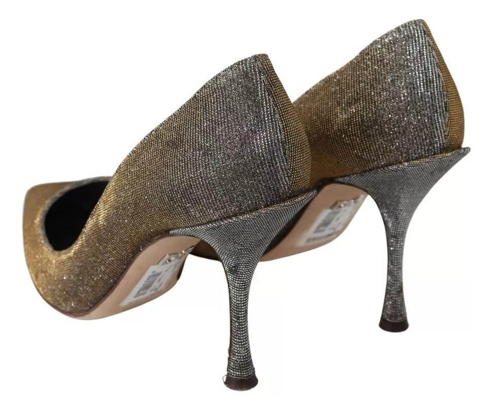 Dolce & Gabbana Gold Silver Heels Pumps Pointed Toes Shoes - Hilstor