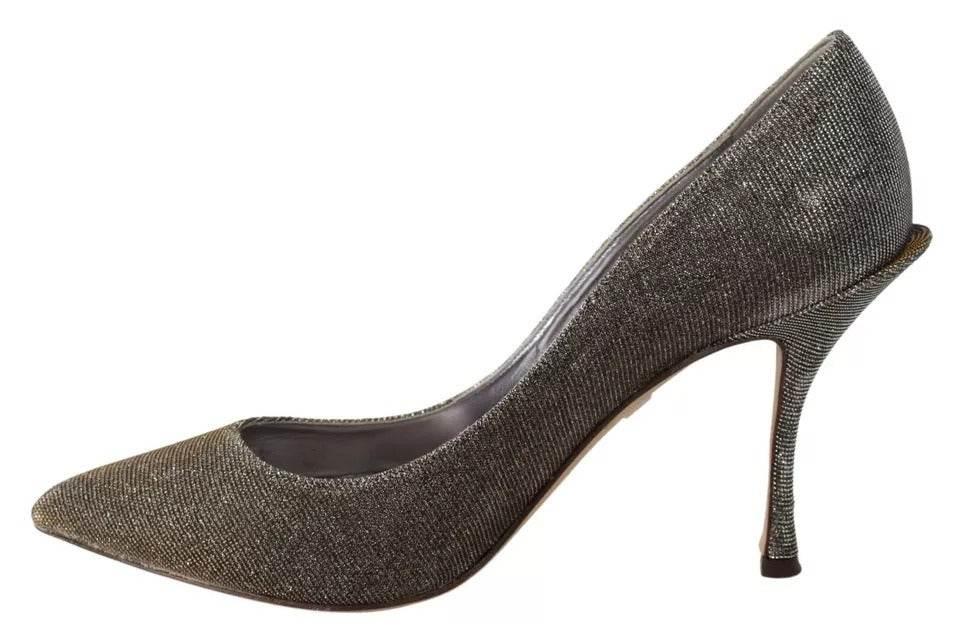 Dolce & Gabbana Gold Silver Heels Pumps Pointed Toes Shoes - Hilstor