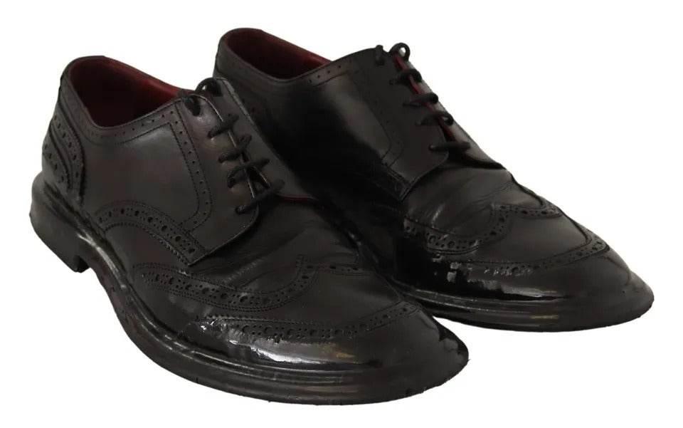 Dolce & Gabbana Black Leather Brogue Oxford Dress Shoes - Hilstor