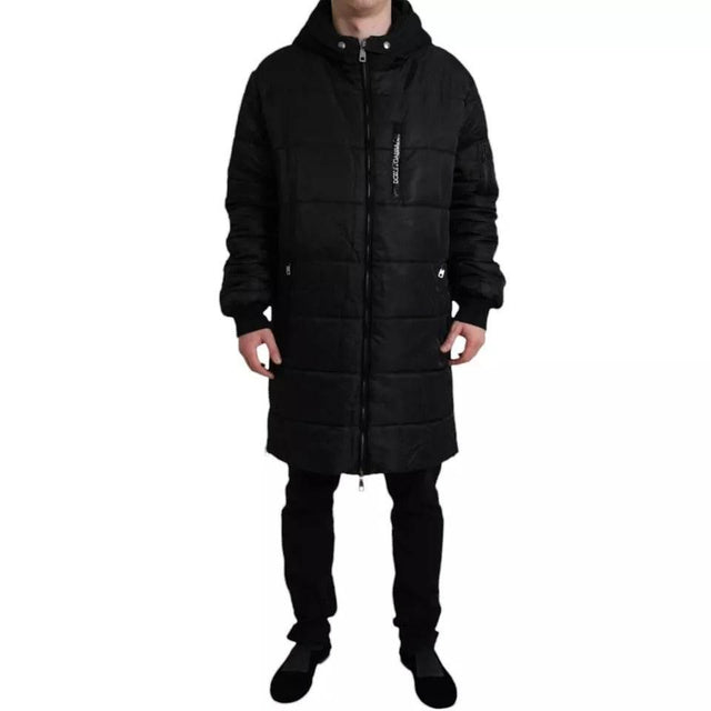 Dolce & Gabbana Black Nylon Hooded Parka Coat Winter Jacket - Hilstor