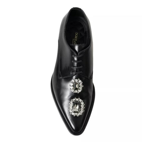 Dolce & Gabbana Black Leather Crystal Lace Up Formal Shoes - Hilstor