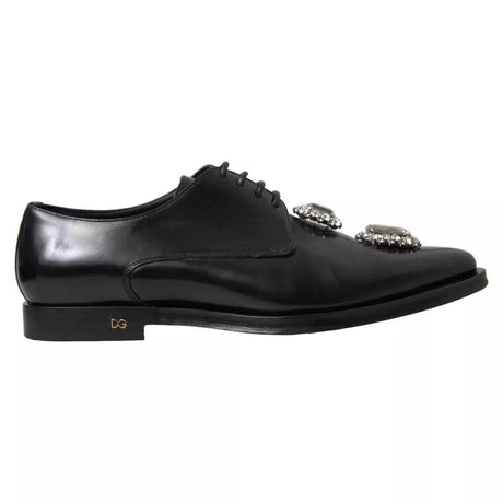 Dolce & Gabbana Black Leather Crystal Lace Up Formal Shoes - Hilstor