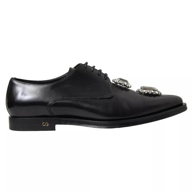 Dolce & Gabbana Black Leather Crystal Lace Up Formal Shoes - Hilstor