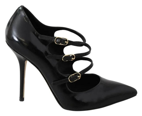 Dolce & Gabbana Black Leather Ankle Strap Heels Pumps Shoes - Hilstor