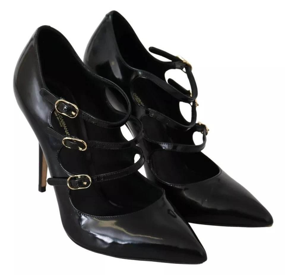 Dolce & Gabbana Black Leather Ankle Strap Heels Pumps Shoes - Hilstor