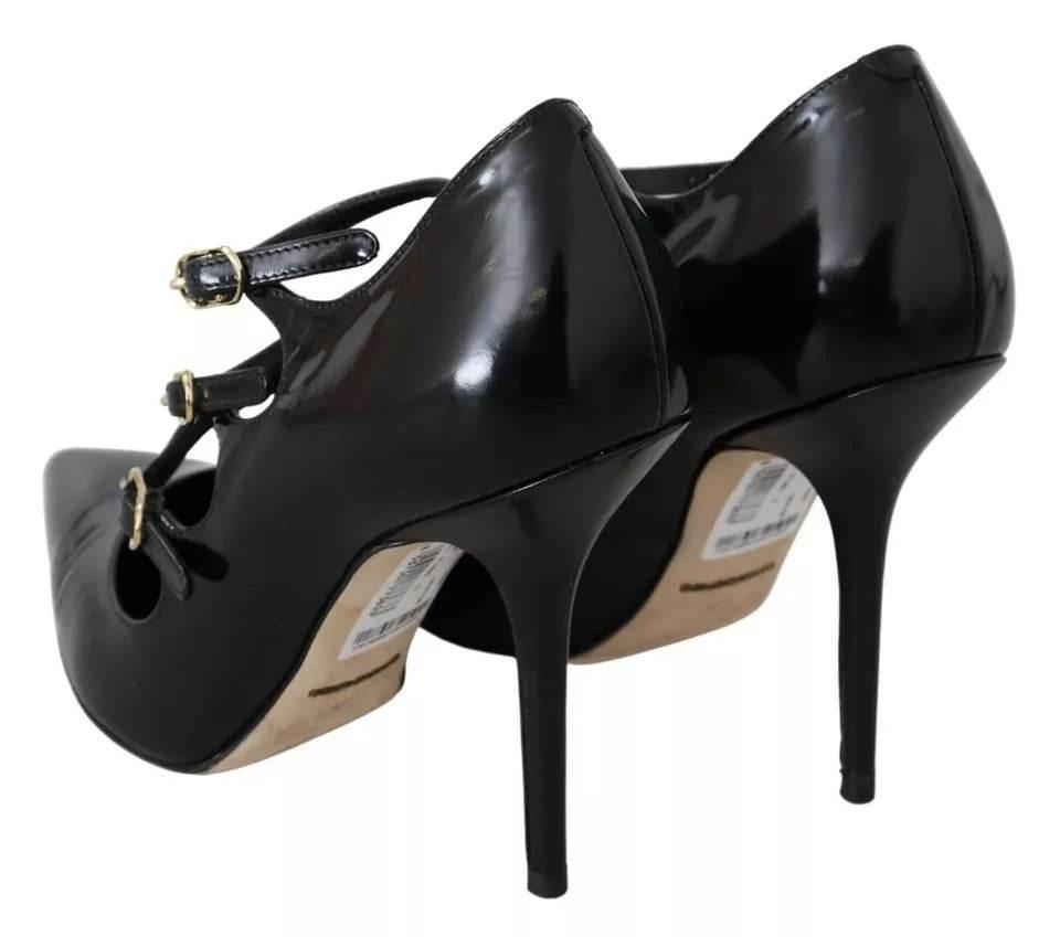 Dolce & Gabbana Black Leather Ankle Strap Heels Pumps Shoes - Hilstor