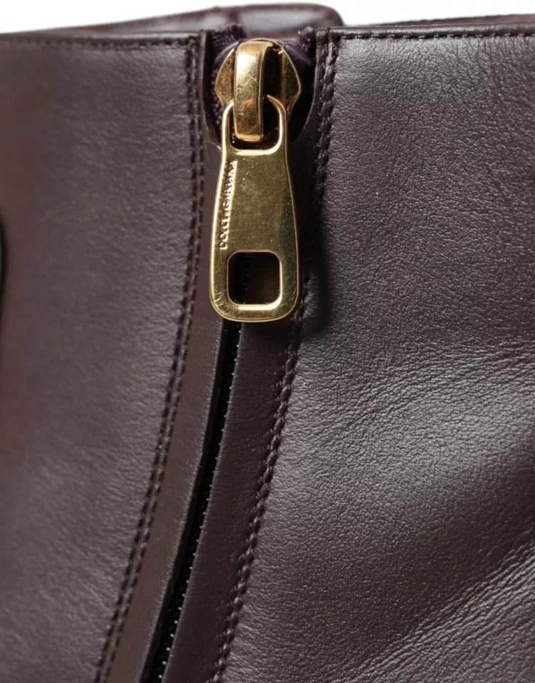 Dolce & Gabbana Brown Leather AMORE Flats Ankle Boots Shoes - Hilstor