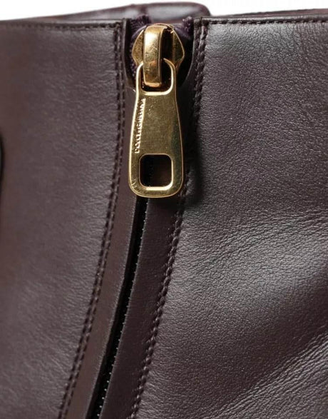 Dolce & Gabbana Brown Leather AMORE Flats Ankle Boots Shoes - Hilstor