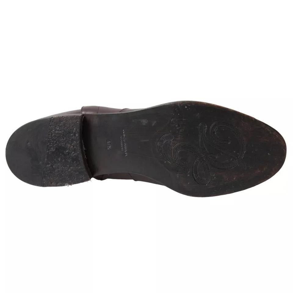 Dolce & Gabbana Brown Leather AMORE Flats Ankle Boots Shoes - Hilstor