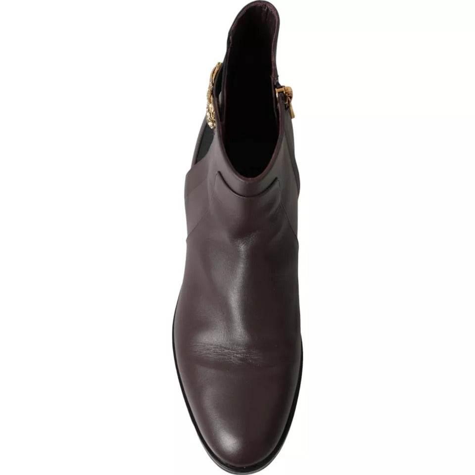 Dolce & Gabbana Brown Leather AMORE Flats Ankle Boots Shoes - Hilstor