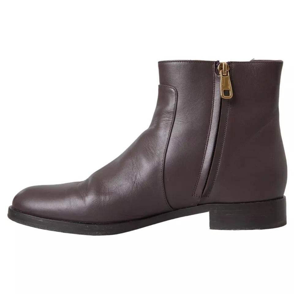 Dolce & Gabbana Brown Leather AMORE Flats Ankle Boots Shoes - Hilstor