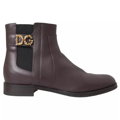 Dolce & Gabbana Brown Leather AMORE Flats Ankle Boots Shoes - Hilstor