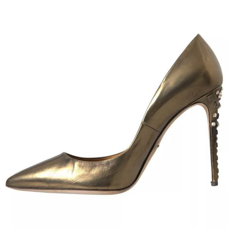 Dolce & Gabbana Bronze Leather Embellished Heels Pumps Shoes - Hilstor