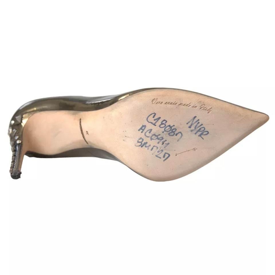 Dolce & Gabbana Bronze Leather Embellished Heels Pumps Shoes - Hilstor
