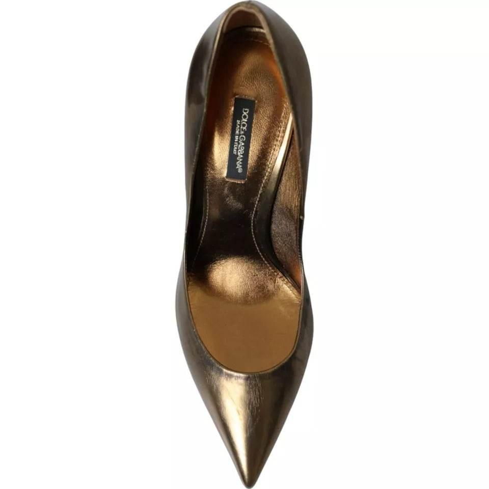 Dolce & Gabbana Bronze Leather Embellished Heels Pumps Shoes - Hilstor