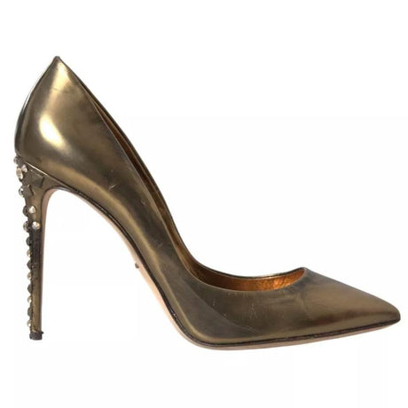 Dolce & Gabbana Bronze Leather Embellished Heels Pumps Shoes - Hilstor