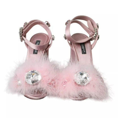 Dolce & Gabbana Pink Turkey Feather Crystal Sandals Shoes - Hilstor