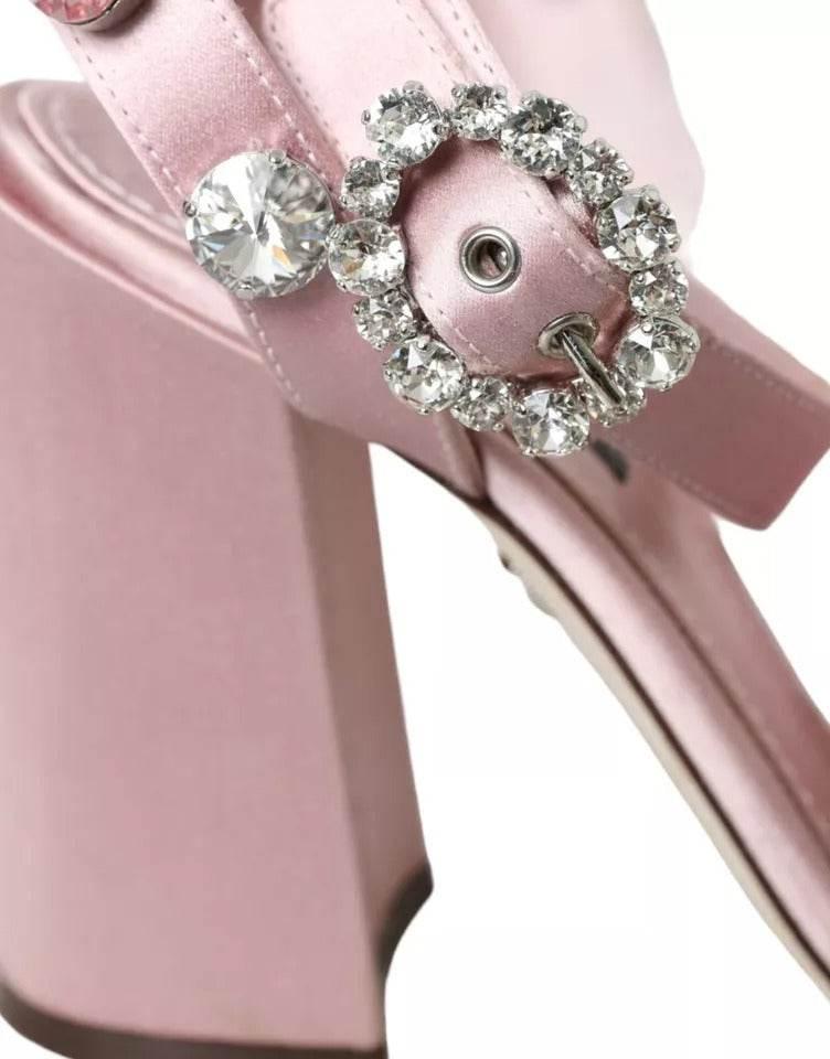 Dolce & Gabbana Pink Turkey Feather Crystal Sandals Shoes - Hilstor