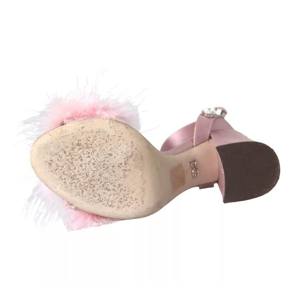 Dolce & Gabbana Pink Turkey Feather Crystal Sandals Shoes - Hilstor
