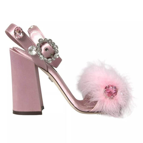 Dolce & Gabbana Pink Turkey Feather Crystal Sandals Shoes - Hilstor