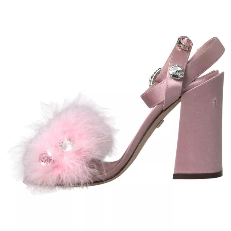 Dolce & Gabbana Pink Turkey Feather Crystal Sandals Shoes - Hilstor