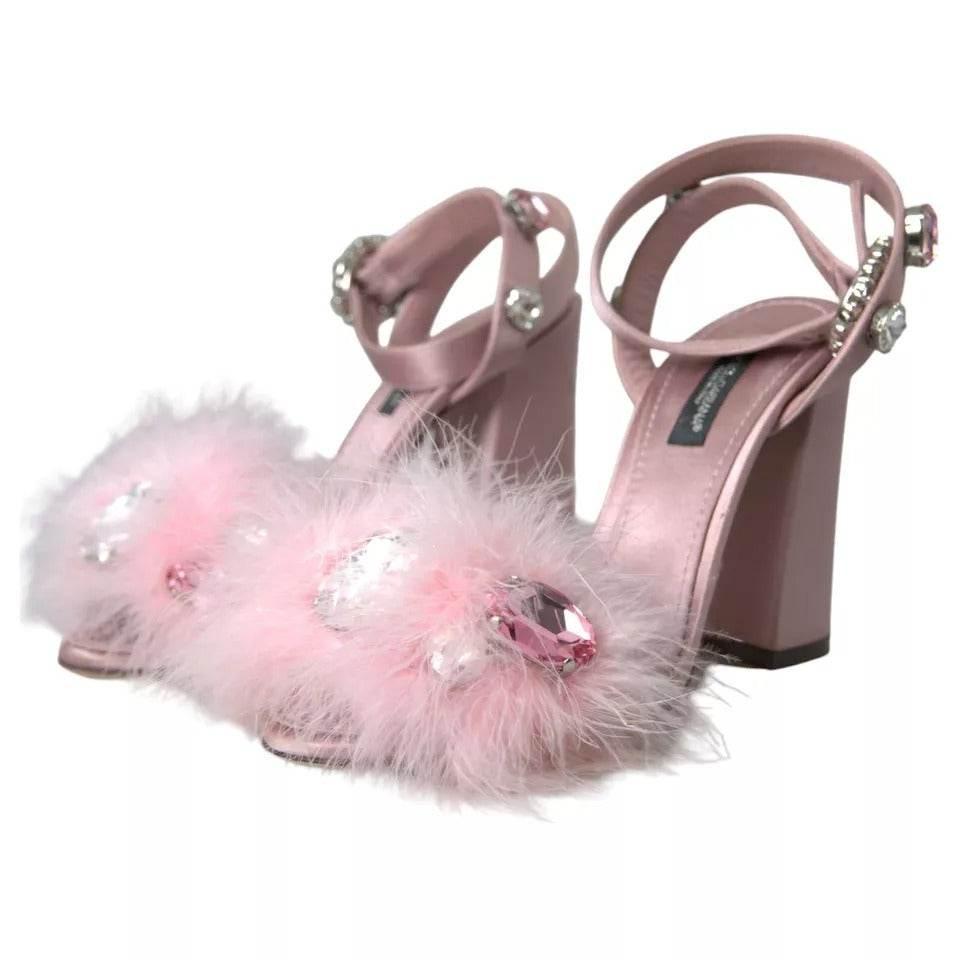 Dolce & Gabbana Pink Turkey Feather Crystal Sandals Shoes - Hilstor