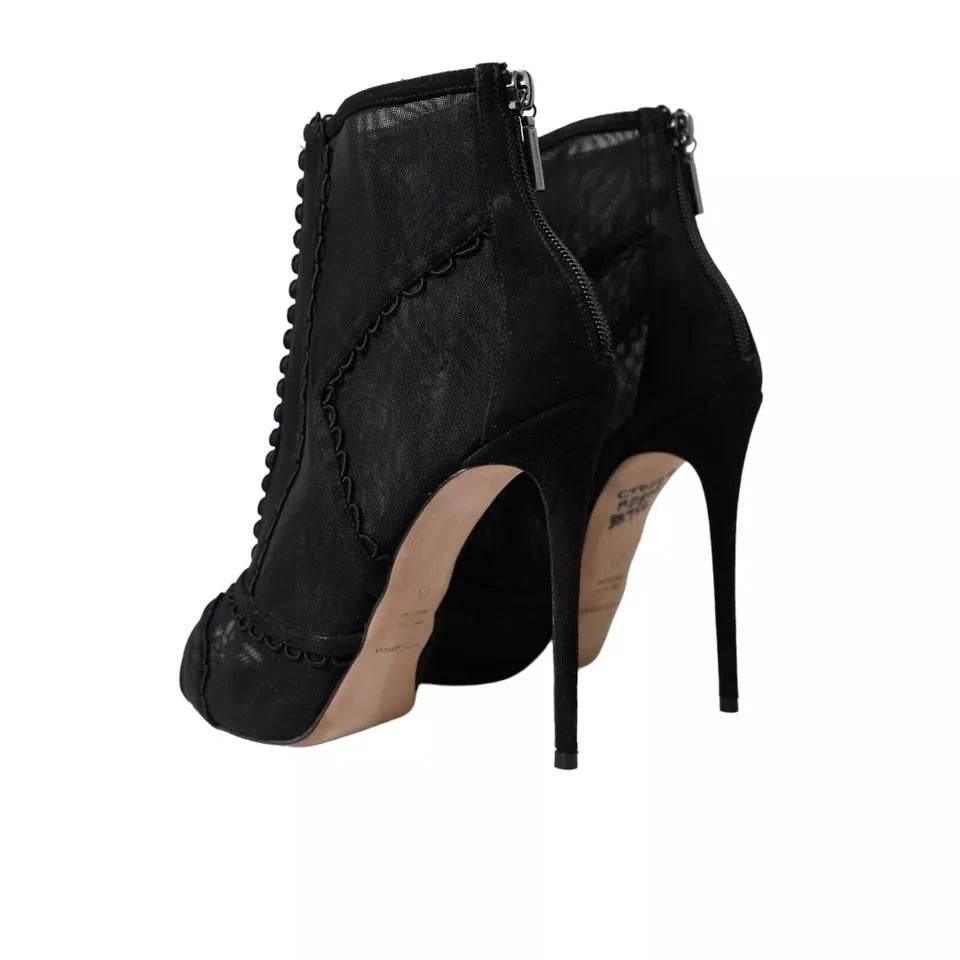 Dolce & Gabbana Black Tulle Stiletto Heels Short Boots Shoes - Hilstor