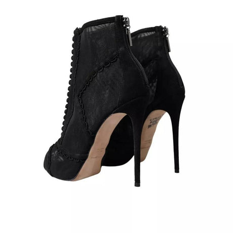 Dolce & Gabbana Black Tulle Stiletto Heels Short Boots Shoes - Hilstor