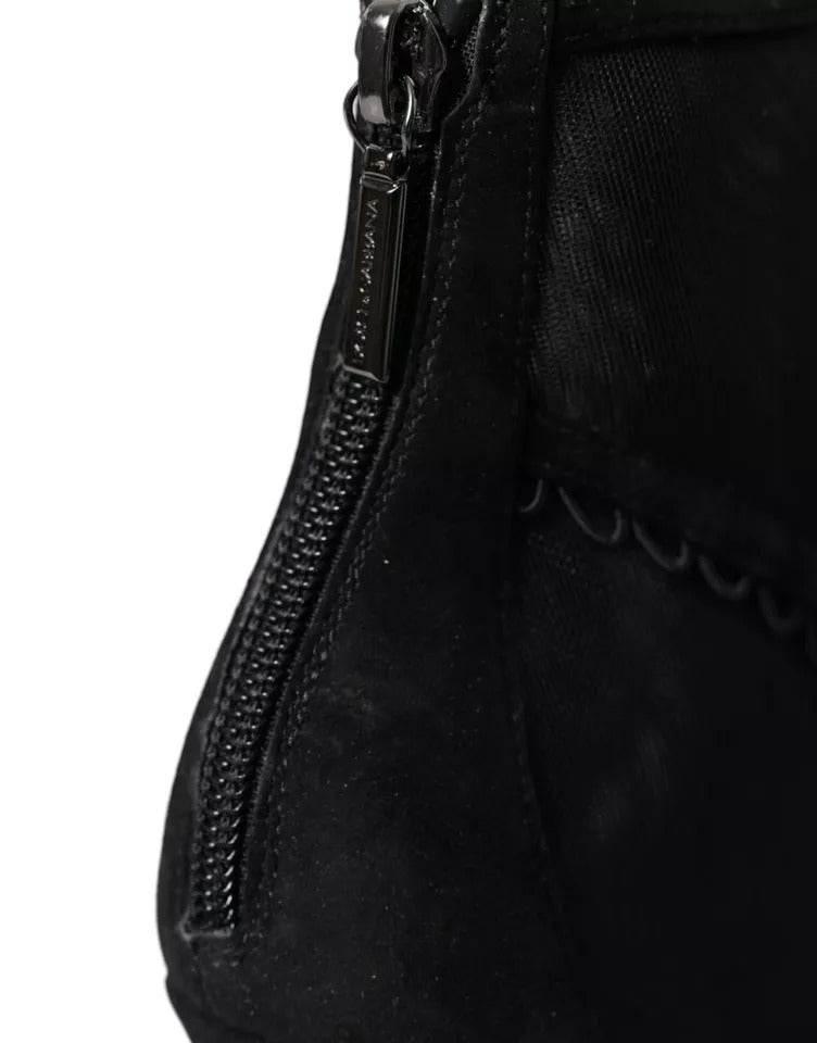 Dolce & Gabbana Black Tulle Stiletto Heels Short Boots Shoes - Hilstor