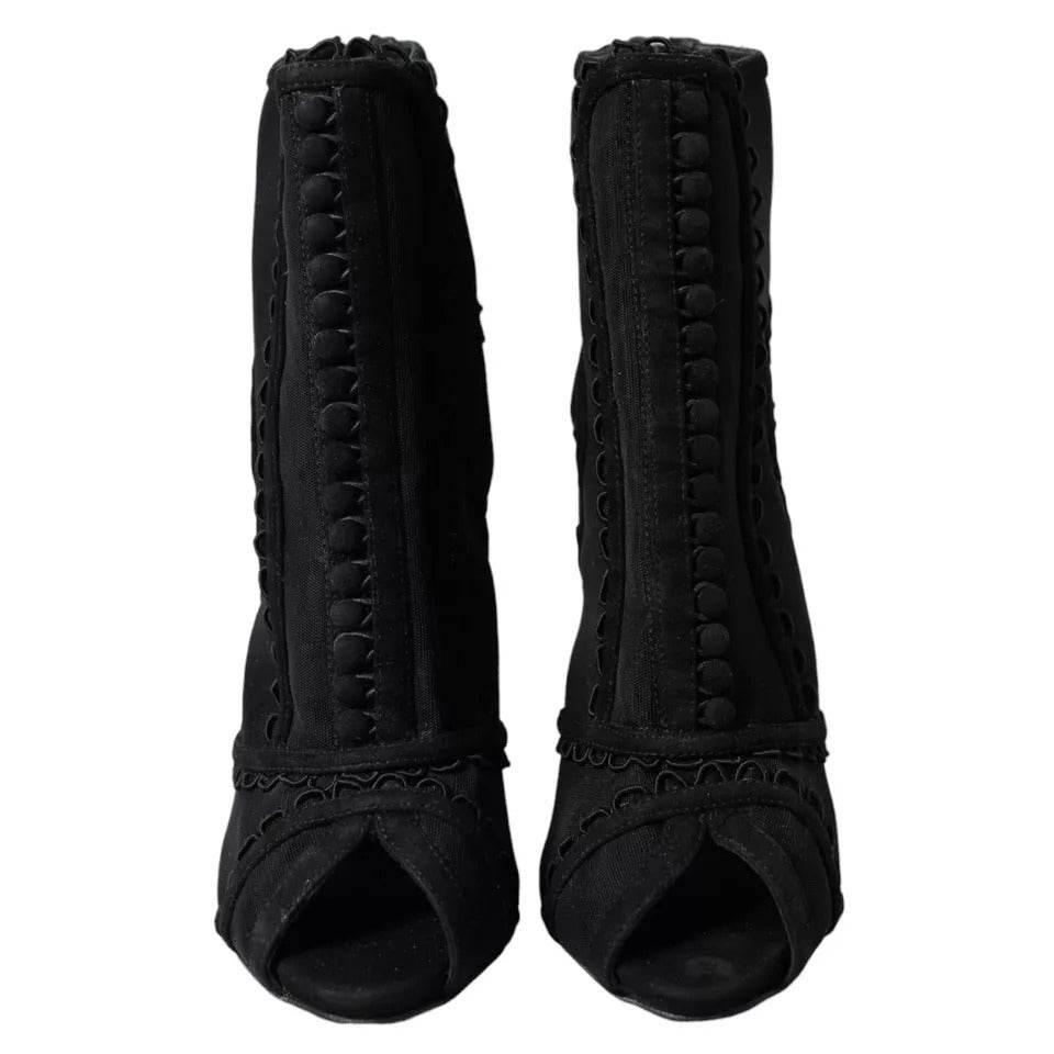 Dolce & Gabbana Black Tulle Stiletto Heels Short Boots Shoes - Hilstor