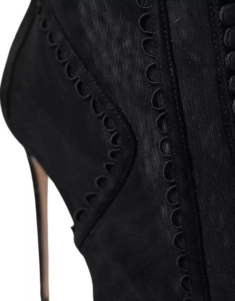Dolce & Gabbana Black Tulle Stiletto Heels Short Boots Shoes - Hilstor