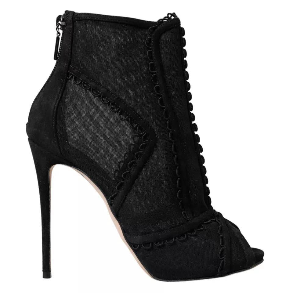 Dolce & Gabbana Black Tulle Stiletto Heels Short Boots Shoes - Hilstor