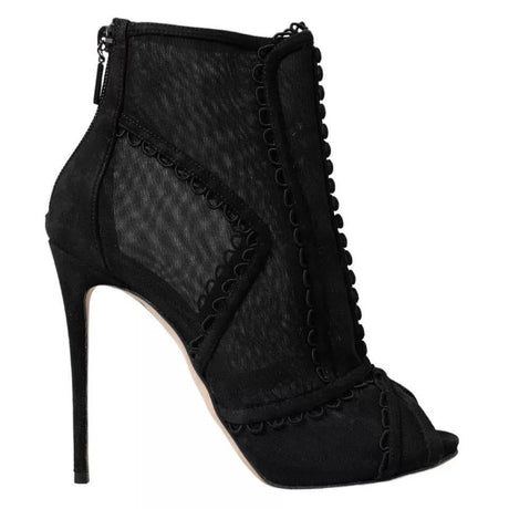 Dolce & Gabbana Black Tulle Stiletto Heels Short Boots Shoes - Hilstor