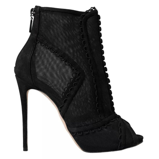 Dolce & Gabbana Black Tulle Stiletto Heels Short Boots Shoes - Hilstor