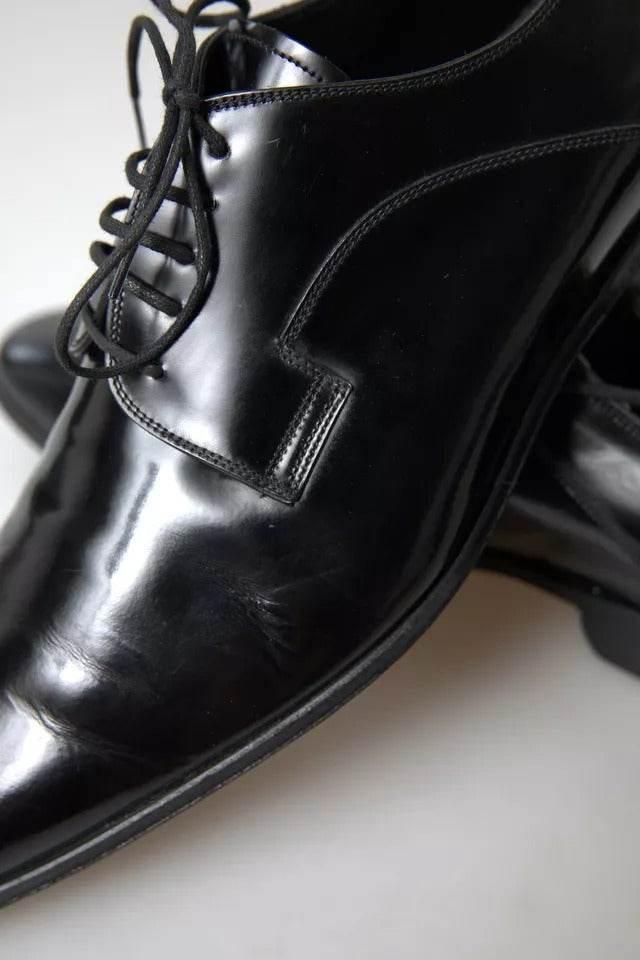 Dolce & Gabbana Black Polished Leather Formal Dress Shoes - Hilstor