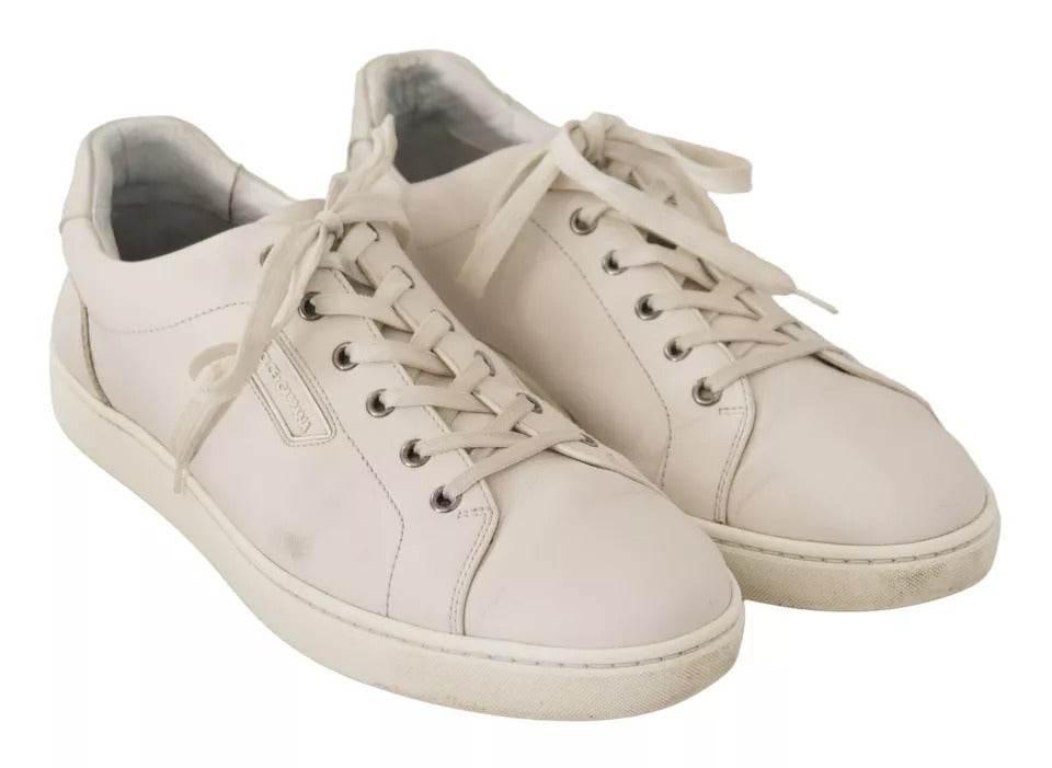 Dolce & Gabbana White Casual Leather Logo Men Sneakers Shoes - Hilstor