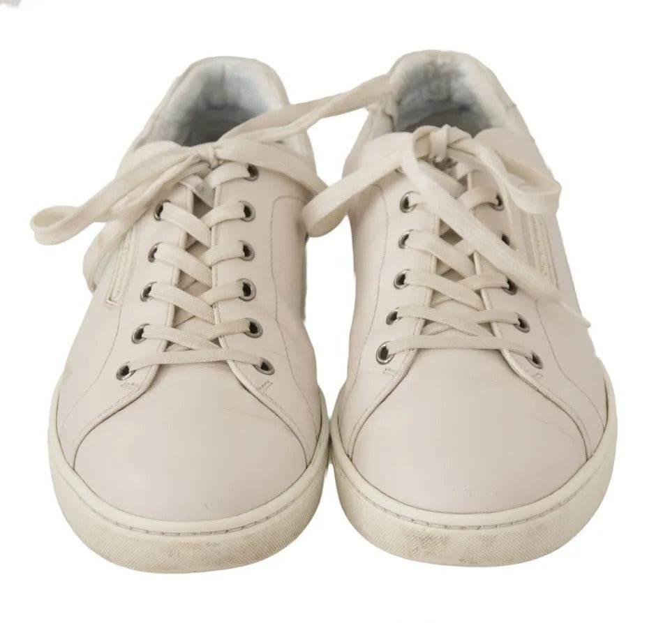 Dolce & Gabbana White Casual Leather Logo Men Sneakers Shoes - Hilstor
