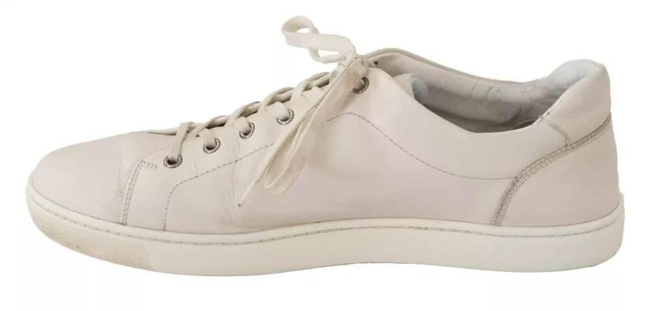 Dolce & Gabbana White Casual Leather Logo Men Sneakers Shoes - Hilstor