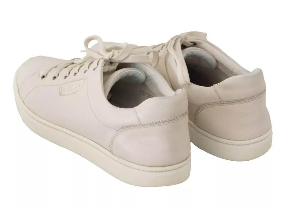 Dolce & Gabbana White Casual Leather Logo Men Sneakers Shoes - Hilstor